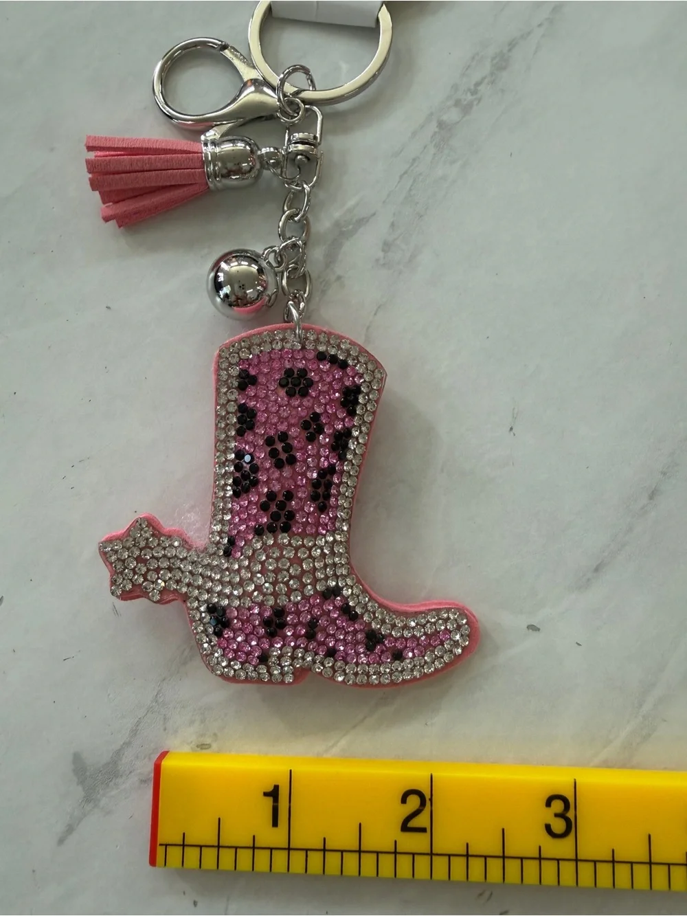NWT Pink Leopard Rhinestone Cowgirl Boot Keychain & Bag Charm with Tassel